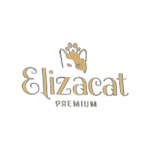 לוגו Elizacat Premium עם איור חתול מסוגנן מעל הטקסט על רקע שחור.