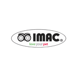 לוגו סגלגל עם אייקון ינשוף והטקסט "IMAC love your pet" בשחור ואדום.