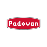 אליפסה אדומה עם טקסט שחור כתוב "Padovan" על רקע שחור.