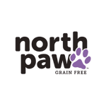 לוגו North Paw Grain Free עם הדפס כפות סגול מסוגנן.