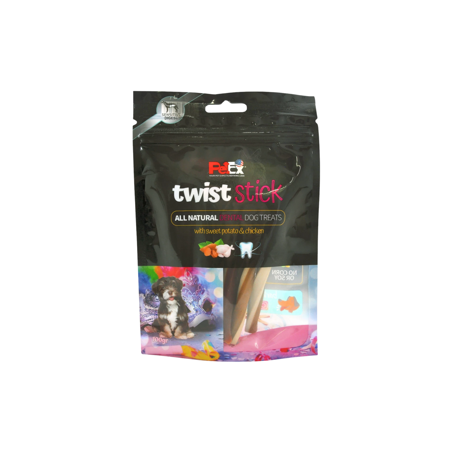 PETEX פטקס חטיף מקלות טוויסט דנטלי עם בטטה ועוף