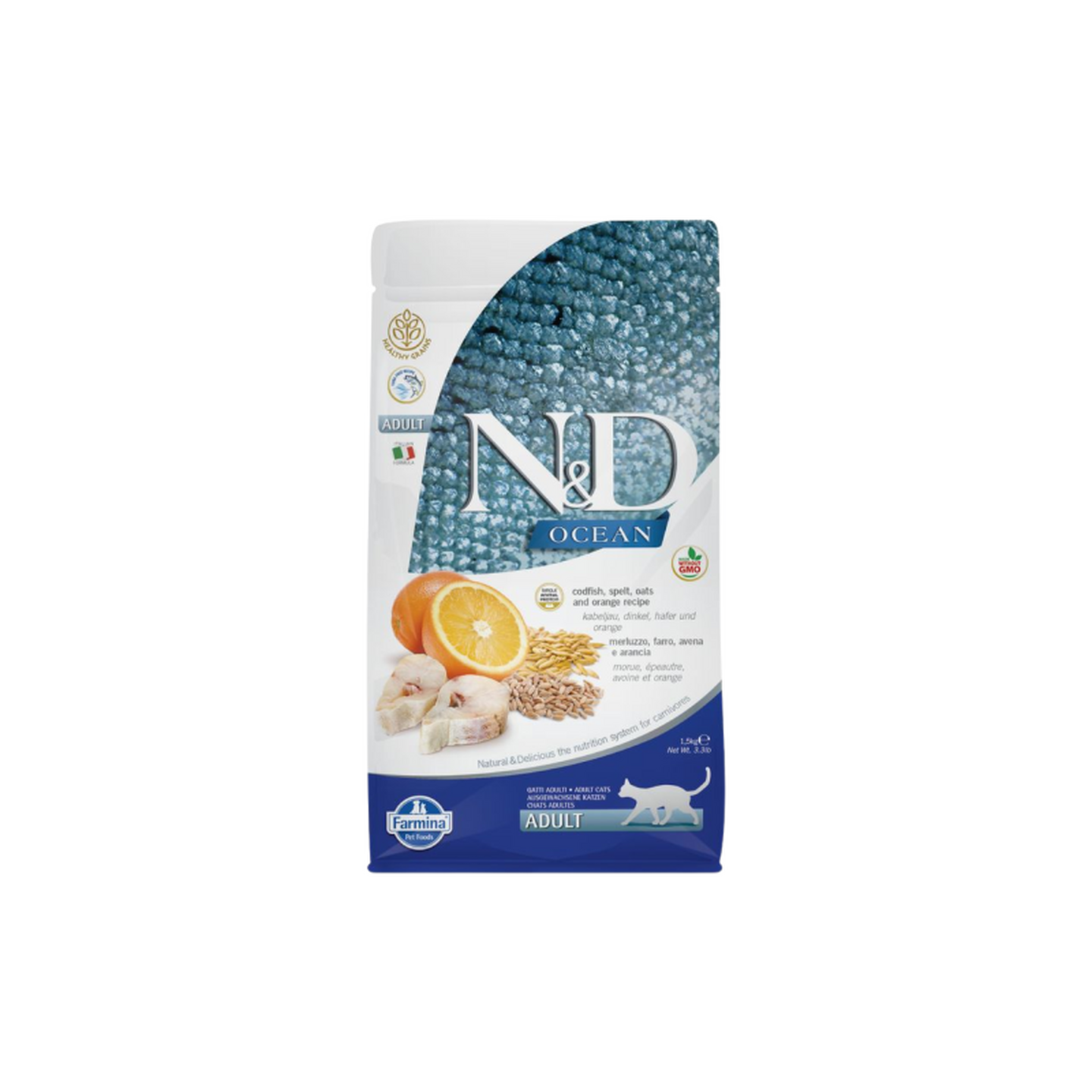 Natural And Delicious נטורל אנד דלישס חתול בוגר דג בקלה ותפוז