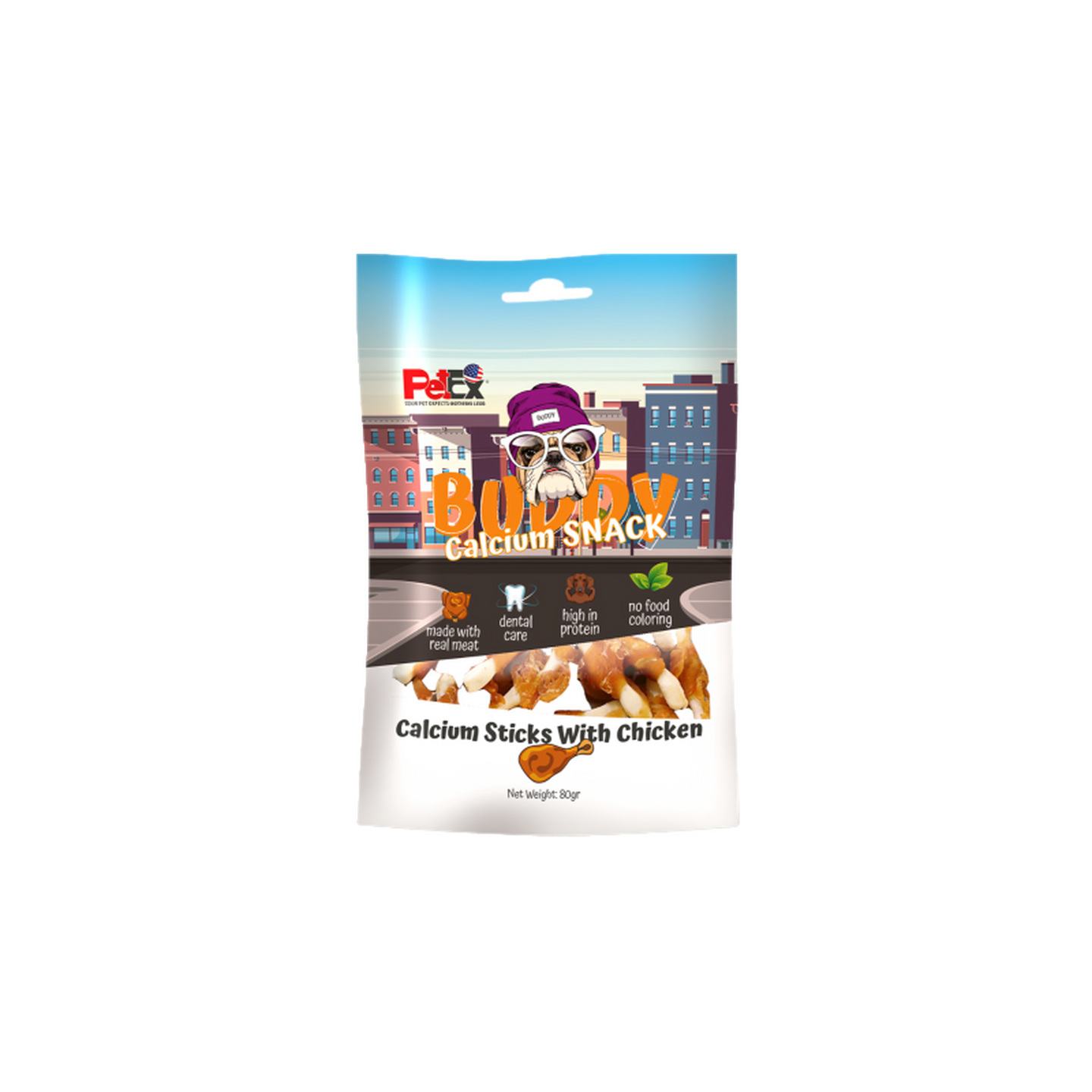 Petex חטיף פטקס באדי סנאק מקלות קלציום בציפוי בשר עוף