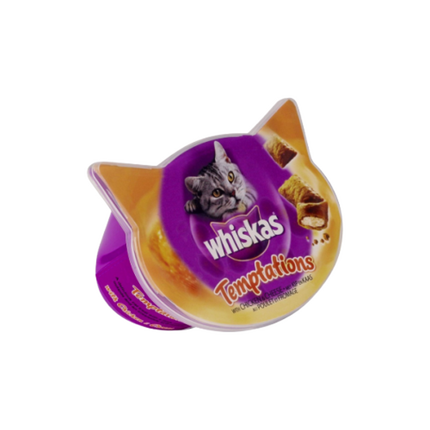 Whiskas וויסקאס חטיף כריות לחתול טמפטיישן בטעם עוף וגבינה