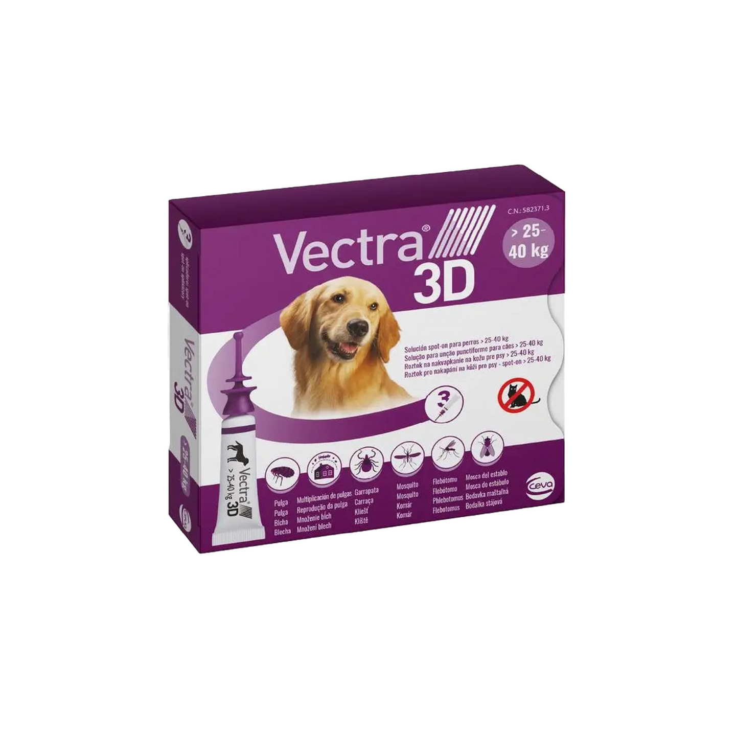 Vectra 3D ווקטרה לכלב גדול 25-40 ק"ג | 3 אמפולות נגד פרעושים וקרציות