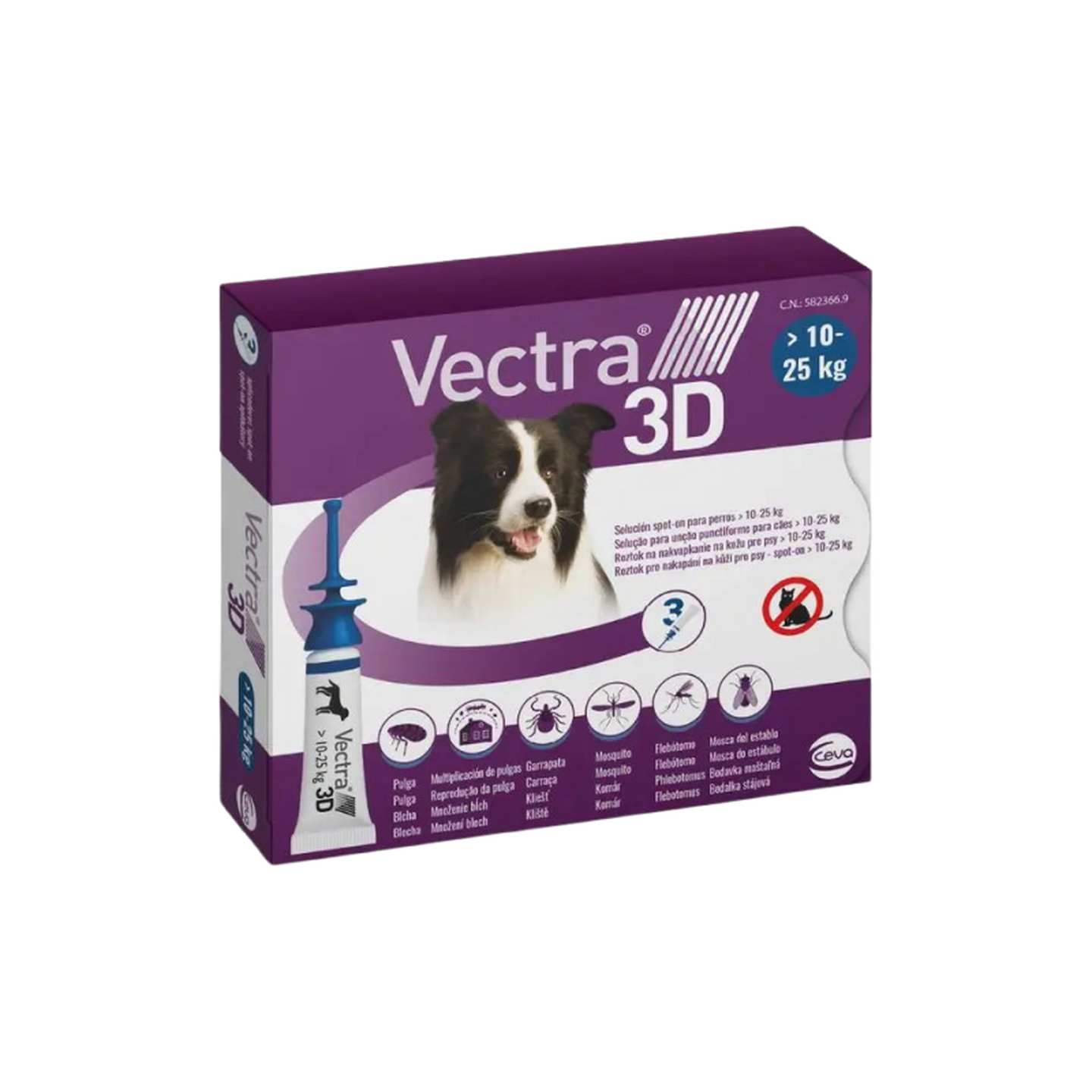Vectra 3D ווקטרה לכלב בינוני 10-25 ק"ג | 3 אמפולות נגד פרעושים וקרציות