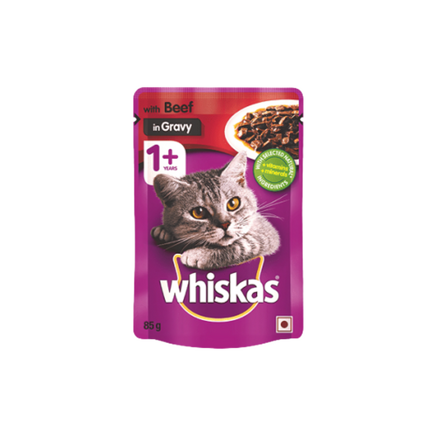 Whiskas וויסקאס פאוצ' בטעם בקר ברוטב