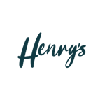 המילה "Henry's" כתובה בגופן כתב יד בצבע ירוק כהה על רקע לבן חלק.