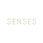 המילה "SENSES" מופיעה באותיות גדולות ודקות בצבע זהב על רקע שחור אחיד.