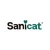 לוגו Sanicat עם "Sani" בשחור ו"חתול" בצבע צהבהב, הכולל נקודה בצורת לב מעל ה-i.